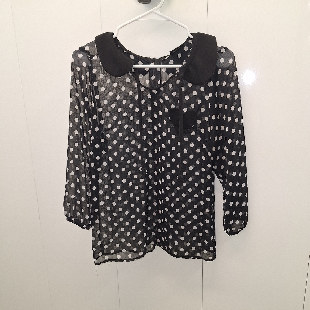 Rock Steady Black Polka Dot Sheer Blouse Small